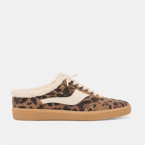 Dolce Vita Leopard Print Sherpa-Trim Sneaker in Brown and Cream